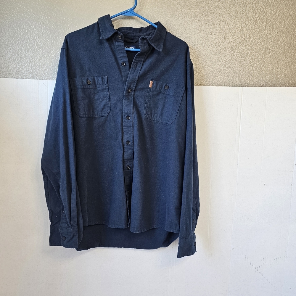 Chaps Navy Long Sleeve Button Up Shirt Sz XL Pockets Spread Collar Preppy R0559